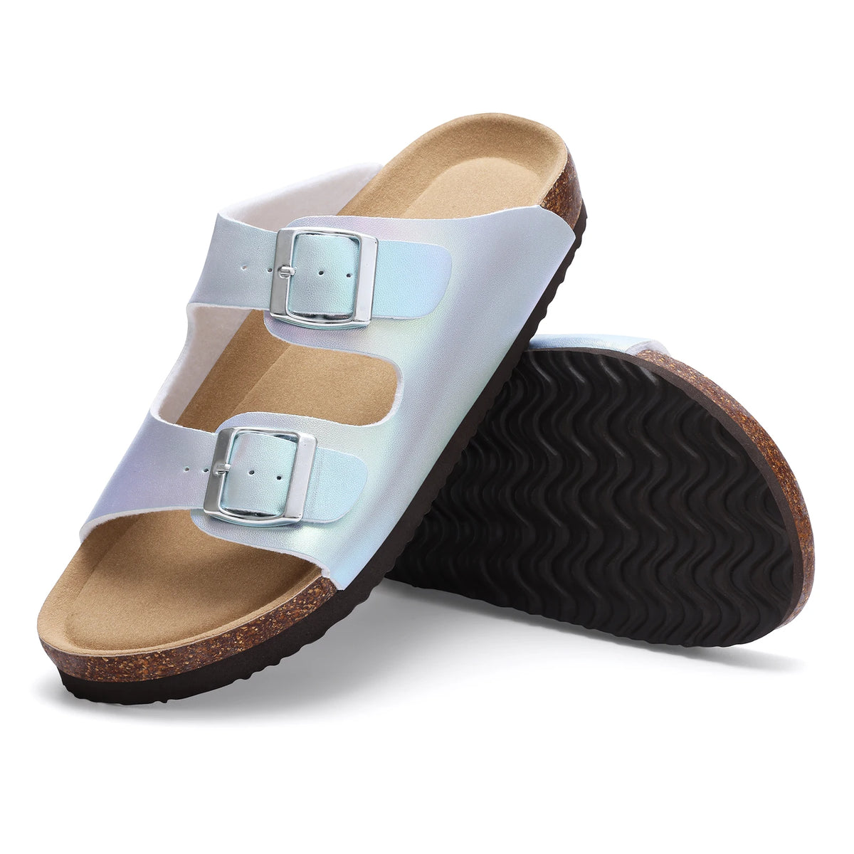 Comwarm Fashion Gradient Women's Sandals New Summer Cork Footbed Sandals With Double Buckle Lady Beach Shoes Orthopedic Sandals
