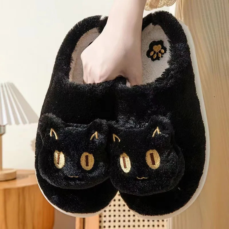 2026 New Womens Plush Cat Slippers Winter Warm Cozy Indoor House Shoes Soft EVA Sole Non-Slip Design
