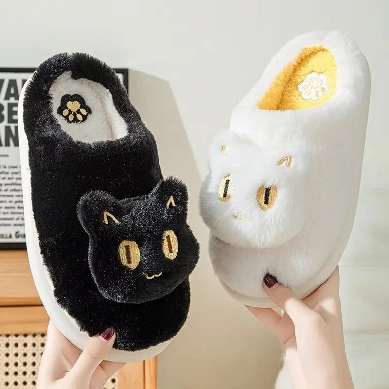 2026 New Womens Plush Cat Slippers Winter Warm Cozy Indoor House Shoes Soft EVA Sole Non-Slip Design