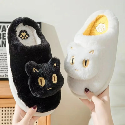 2026 New Womens Plush Cat Slippers Winter Warm Cozy Indoor House Shoes Soft EVA Sole Non-Slip Design