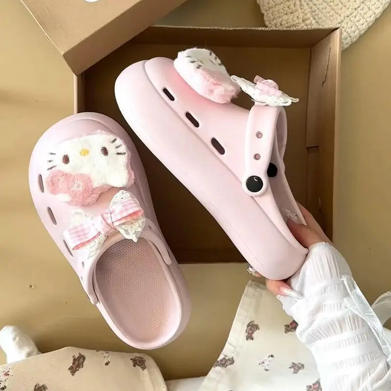 Women Cartoon Clogs 2026 Summer New Cute Hollow Out Hole Shoes Mules Casual Thick Sole Backless Slippers Outdoor Beach Sandals